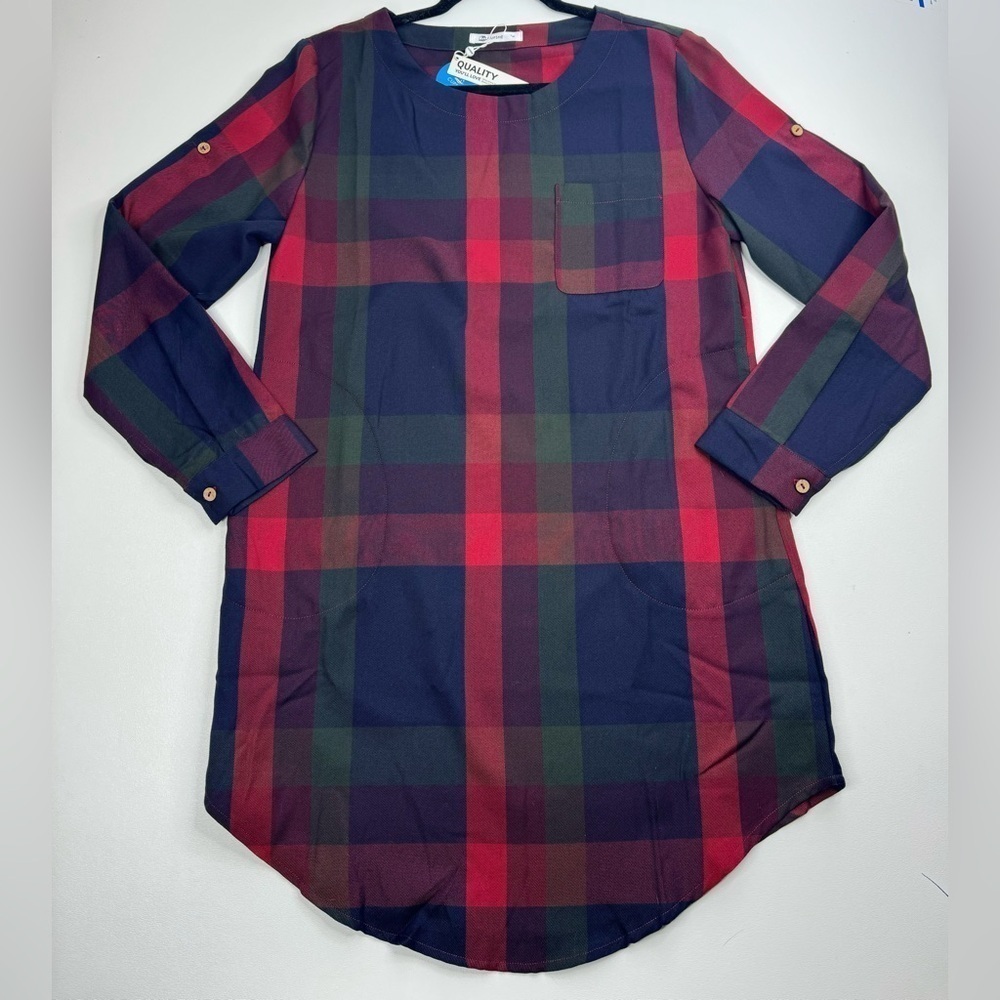 NWT Cupshe Plaid Lady Lesiure Long Sleeve Mini Tunic Dress Size Small - Picture 12 of 13